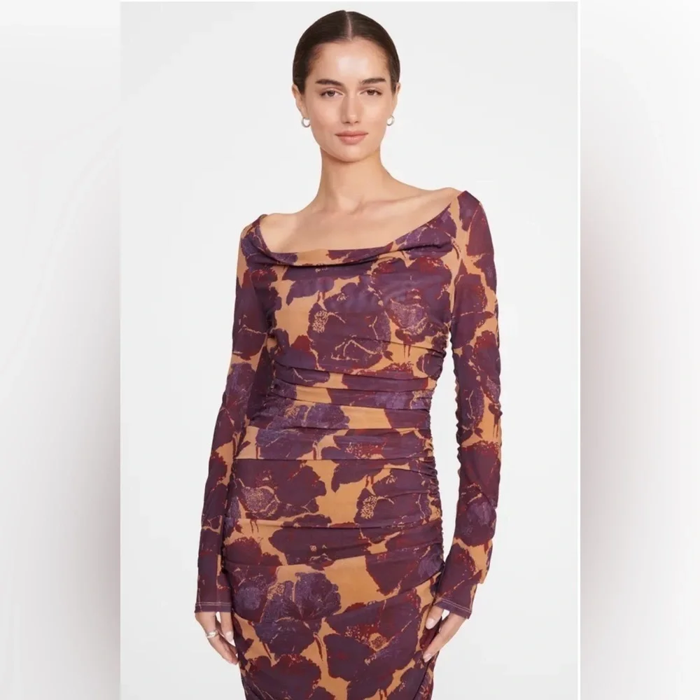 STAUD Solana Floral Maxi Dress Dried Pressed Flowers S Long Sleev Wedding Guest - Picture 5 of 16